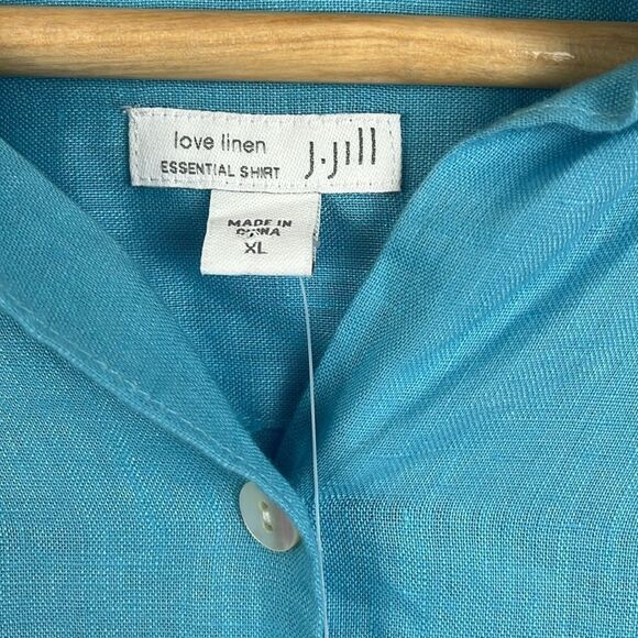 J.Jill women’s love linen essential island blue button up blouse XL NWT - Picture 3 of 5